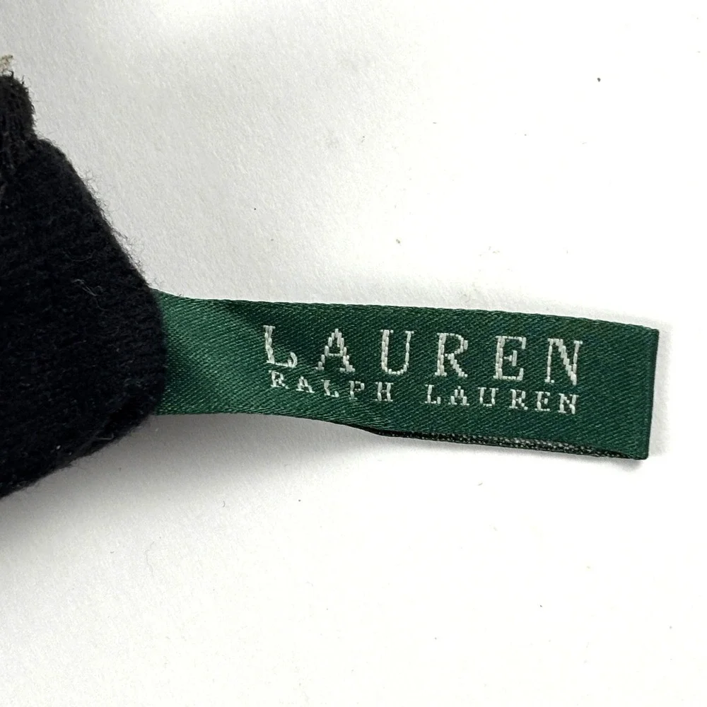Lauren Ralph Lauren Gloves Womens Small Black Leather Whipstitch Fleece Lined